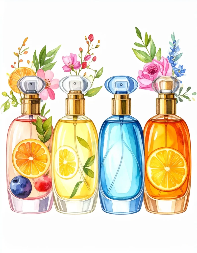 Seasonal collection showcasing best perfumes for women organized by spring summer fall winter fragrances with natural styling elements